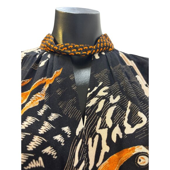 Temperley London Silk Butterfly Print Wrap Dress Orange 10 - Picture 5 of 6